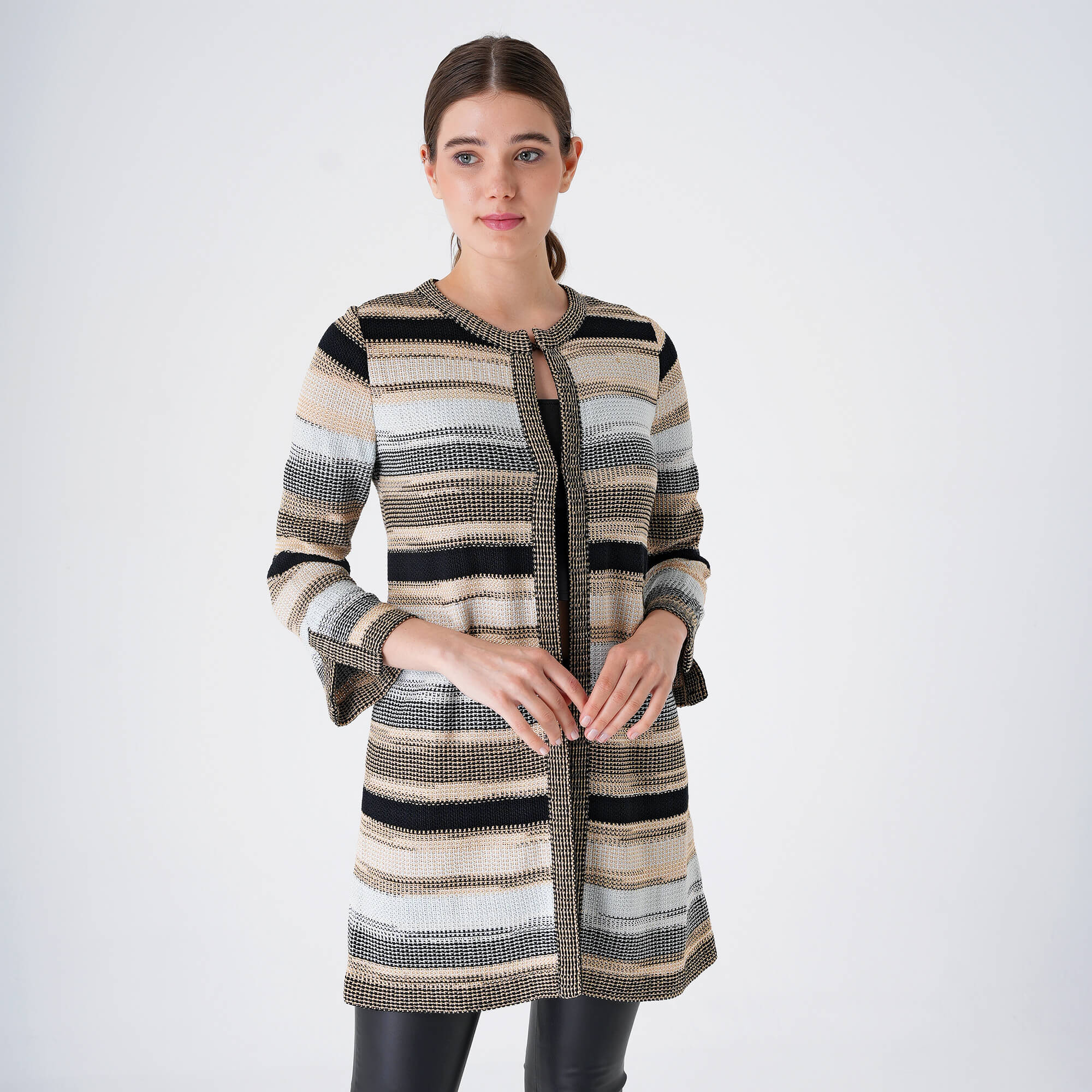 Missoni Mare - Blue&Black&Beige Striped Zigzag Knitted Midi Cardigan